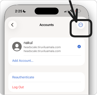 Account screen, open more settings