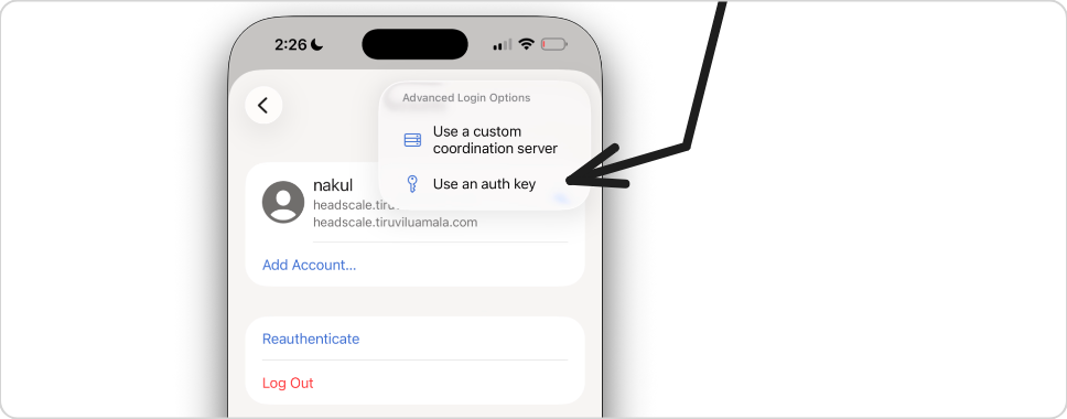 Choose Use an auth key